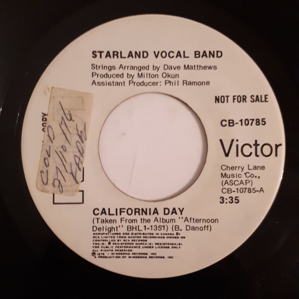Starland Vocal Band - California Day / War Surplus Baby (7", Promo) (Very Good Plus (VG+))