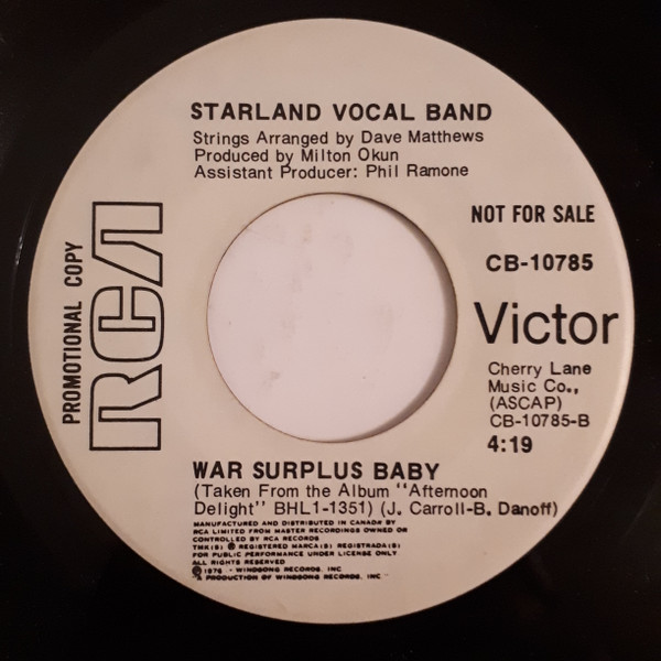 Starland Vocal Band - California Day / War Surplus Baby (7", Promo) (Very Good Plus (VG+)) - Image 2