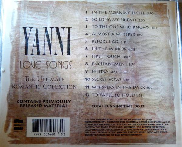 Yanni (2) - Love Songs (CD, Comp) (Near Mint (NM or M-)) - Image 3