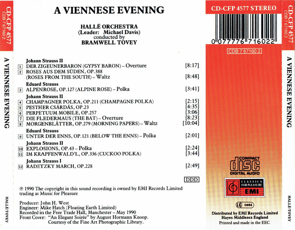 Hallé Orchestra, Bramwell Tovey - A Viennese Evening (Strauss Waltzes • Polkas • Overtures) (CD, Album) (Near Mint (NM or M-)) - Image 2