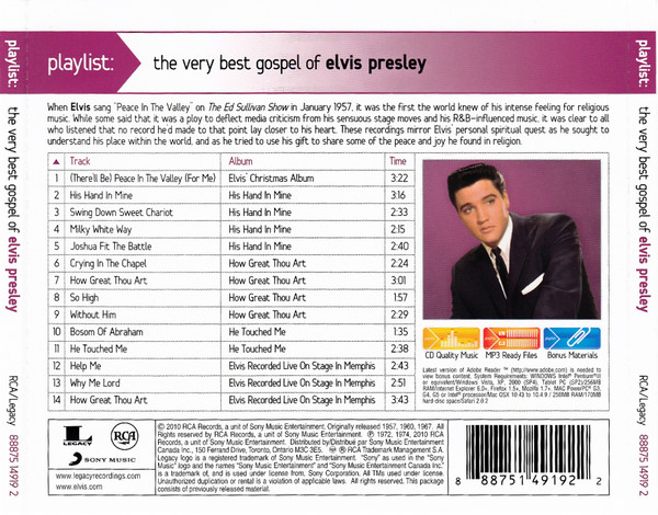 Elvis Presley - Playlist: The Very Best Gospel Of Elvis Presley (CD, Comp, Enh) (Mint (M)) - Image 2