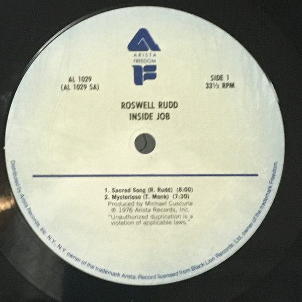Roswell Rudd - Inside Job (LP, Album, Pit) (Very Good Plus (VG+)) - Image 3