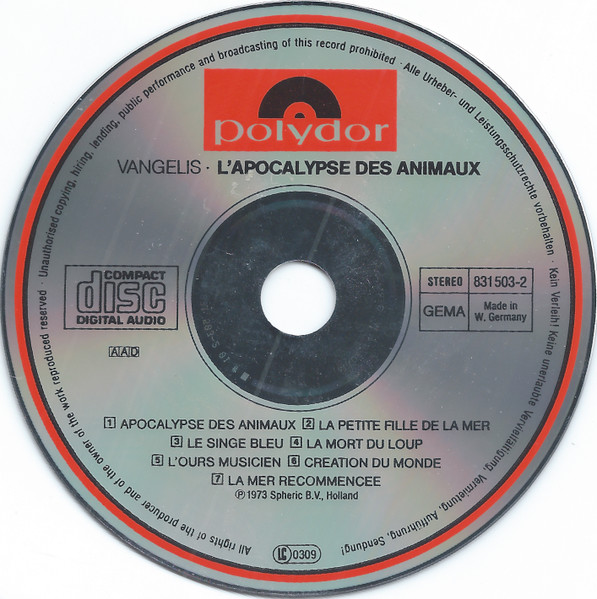 Vangelis - L'Apocalypse Des Animaux (CD, Album, RE, Spe) (Near Mint (NM or M-)) - Image 3