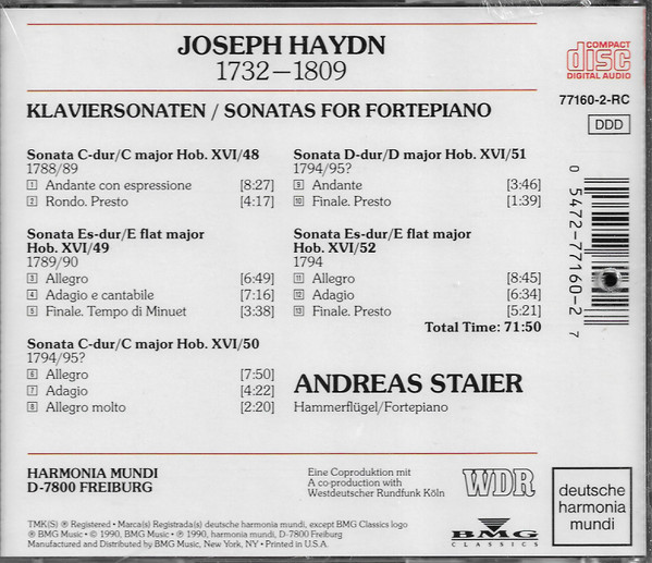 J. Haydn*, Andreas Staier - Klaviersonaten - Sonatas For Fortepiano Hob. XVI/48-52 (CD, Album) (Near Mint (NM or M-)) - Image 2