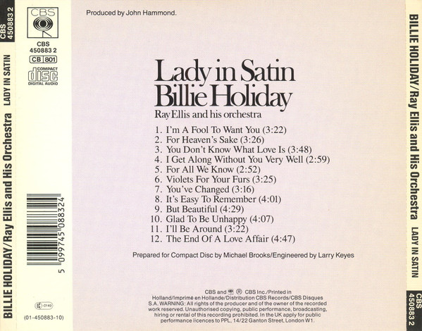 Billie Holiday, Ray Ellis And His Orchestra - Lady In Satin (CD, Album, RE, RM) (Near Mint (NM or M-)) - Image 2