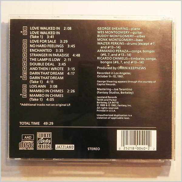 George Shearing And The Montgomery Brothers - George Shearing And The Montgomery Brothers (CD, Album, RE, RM) (Near Mint (NM or M-)) - Image 2