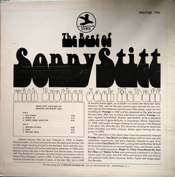 Sonny Stitt - The Best Of Sonny Stitt With Brother Jack McDuff (LP, Comp, Ind) (Near Mint (NM or M-)) - Image 2