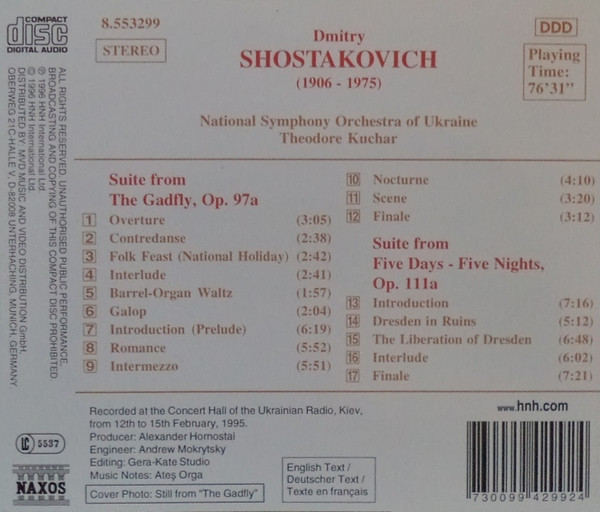 Shostakovich*, National Symphony Orchestra Of Ukraine, Theodore Kuchar - The Gadfly / Five Days - Five Nights (CD, Album) (Near Mint (NM or M-)) - Image 3