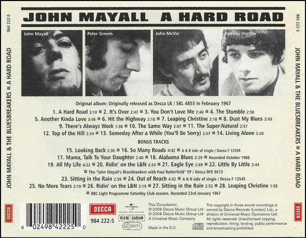 John Mayall And The Bluesbreakers* - A Hard Road (CD, Album, Mono, RE, RM, Red) (Near Mint (NM or M-)) - Image 2