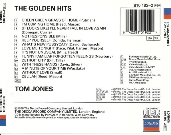 Tom Jones - The Golden Hits (CD, Comp, RE) (Near Mint (NM or M-)) - Image 2