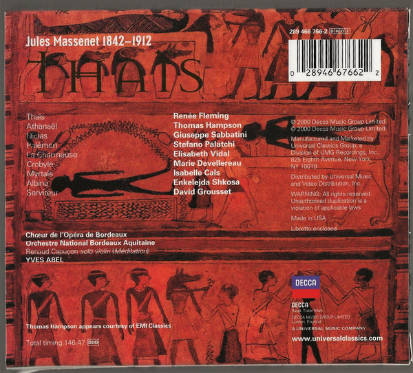 Massenet* - Renée Fleming, Thomas Hampson, Giuseppe Sabbatini, Orchestre National Bordeaux Aquitaine, Yves Abel - Thaïs (2xCD, Album, RP + Box) (Near Mint (NM or M-)) - Image 2