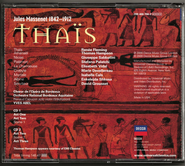Massenet* - Renée Fleming, Thomas Hampson, Giuseppe Sabbatini, Orchestre National Bordeaux Aquitaine, Yves Abel - Thaïs (2xCD, Album, RP + Box) (Near Mint (NM or M-)) - Image 4