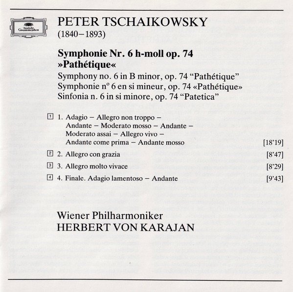 Tschaikowsky* / Wiener Philharmoniker / Herbert von Karajan - Symphonie No.6 »Pathetique« (CD, Album) (Near Mint (NM or M-)) - Image 5