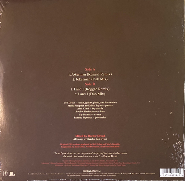 Bob Dylan - Jokerman (The Reggae Remix EP) (12", EP, RSD) (Very Good Plus (VG+)) - Image 2