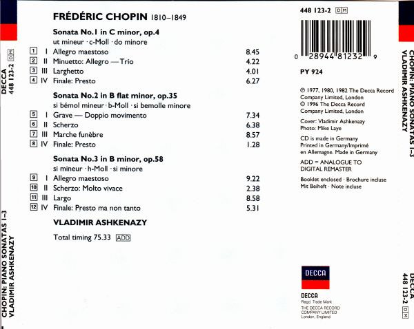 Chopin* / Vladimir Ashkenazy - Piano Sonatas 1-3 (CD, Comp) (Near Mint (NM or M-)) - Image 2