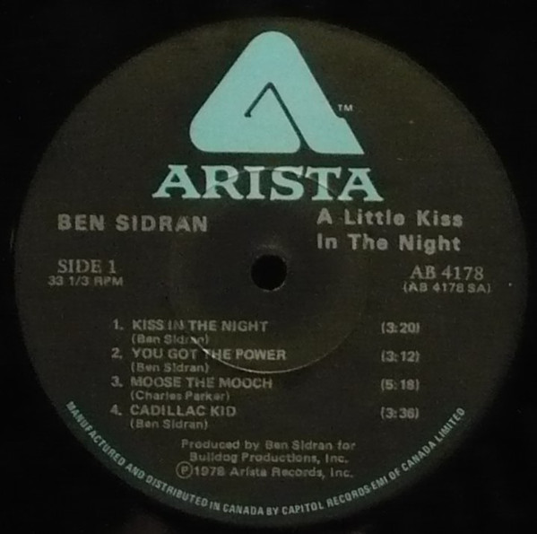 Ben Sidran - A Little Kiss In The Night (LP, Album) (Very Good Plus (VG+)) - Image 3