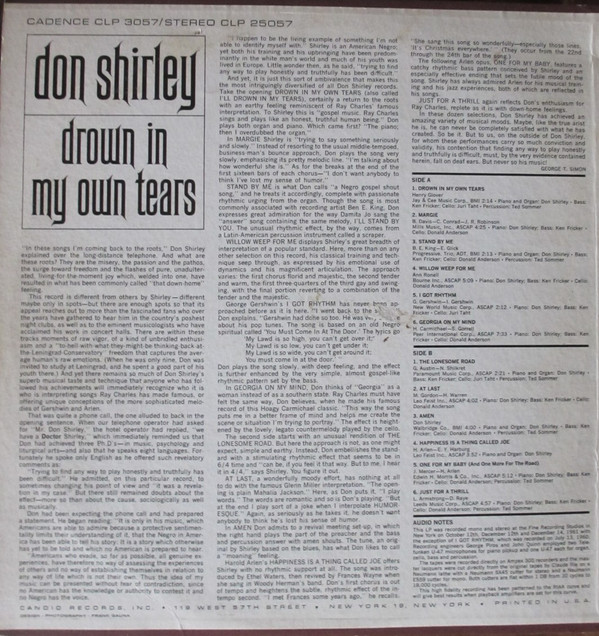 Don Shirley - Drown In My Own Tears (LP, Album, Mono) (Near Mint (NM or M-)) - Image 2