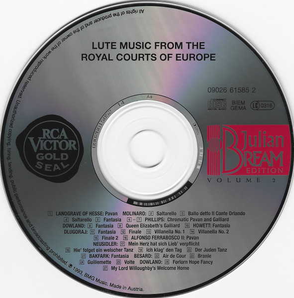 Julian Bream - Lute Music From The Royal Courts Of Europe (CD, Album, RE) (Near Mint (NM or M-)) - Image 2