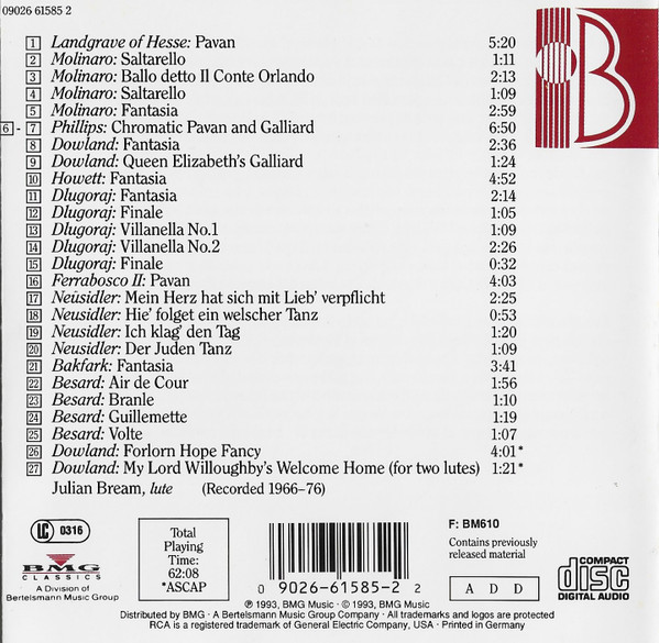Julian Bream - Lute Music From The Royal Courts Of Europe (CD, Album, RE) (Near Mint (NM or M-)) - Image 5
