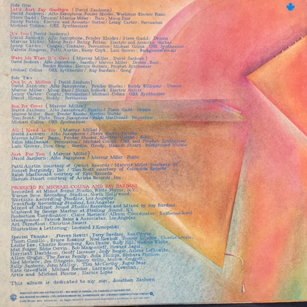 David Sanborn - Voyeur (LP, Album) (Near Mint (NM or M-)) - Image 2