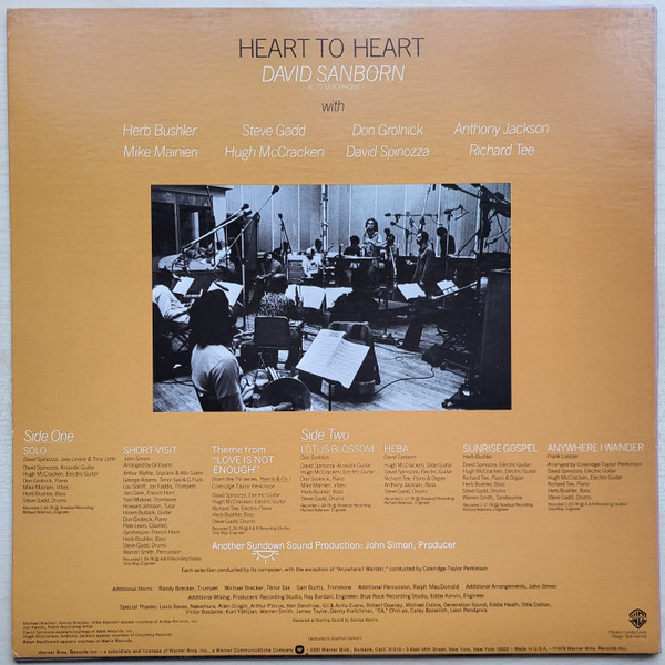 David Sanborn - Heart To Heart (LP, Album) (Near Mint (NM or M-)) - Image 2