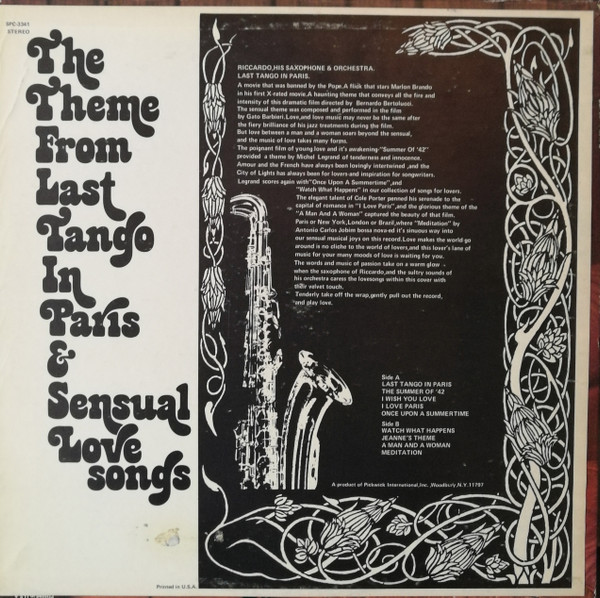 Riccardo, His Saxophone & Orchestra - Theme From Last Tango In Paris & Sensual Love Songs (LP, Album) (Very Good Plus (VG+)) - Image 2