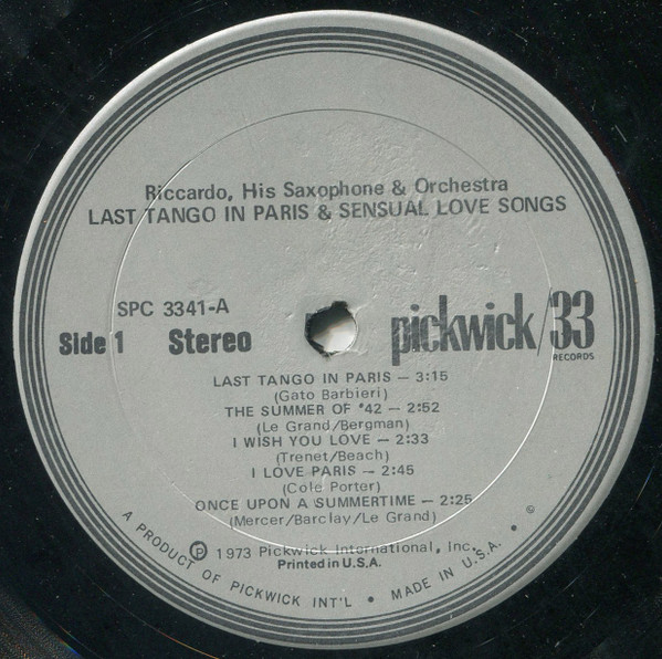 Riccardo, His Saxophone & Orchestra - Theme From Last Tango In Paris & Sensual Love Songs (LP, Album) (Very Good Plus (VG+)) - Image 3