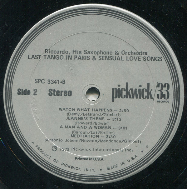 Riccardo, His Saxophone & Orchestra - Theme From Last Tango In Paris & Sensual Love Songs (LP, Album) (Very Good Plus (VG+)) - Image 4