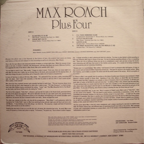 Max Roach - Plus Four 1956 - Jazz In 3/4 Time (LP, Album, Mono, RE) (Near Mint (NM or M-)) - Image 2