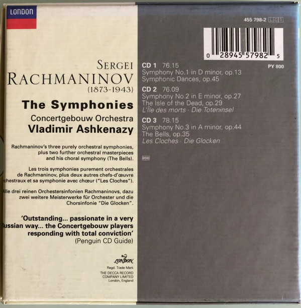 Rachmaninov* / Concertgebouw Orchestra*, Vladimir Ashkenazy - The Symphonies (Symphonies 1-3 / The Bells / Symphonic Dances / The Isle Of The Dead) (3xCD, Comp + Box) (Near Mint (NM or M-)) - Image 2