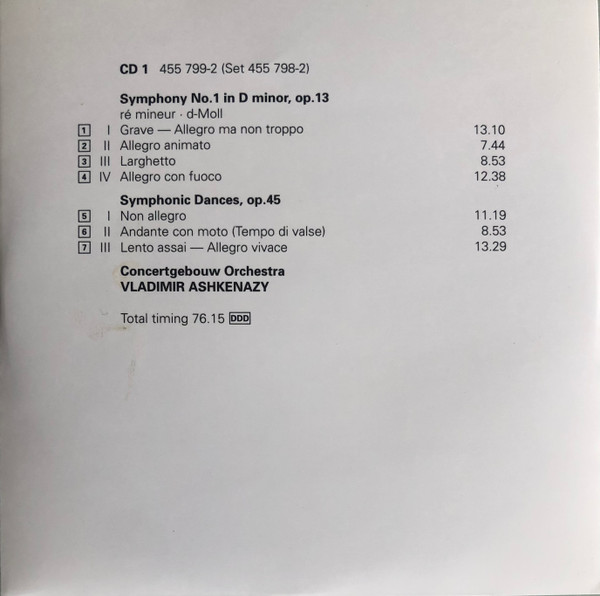 Rachmaninov* / Concertgebouw Orchestra*, Vladimir Ashkenazy - The Symphonies (Symphonies 1-3 / The Bells / Symphonic Dances / The Isle Of The Dead) (3xCD, Comp + Box) (Near Mint (NM or M-)) - Image 5