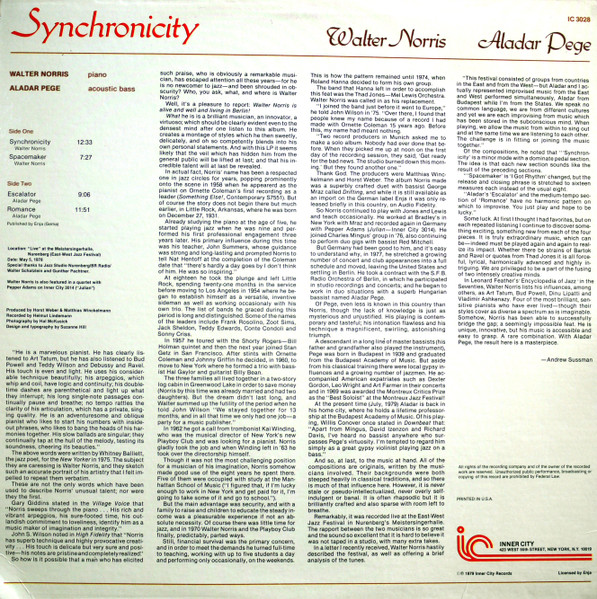 Walter Norris, Aladar Pege* - Synchronicity (LP, Album) (Very Good (VG)) - Image 2