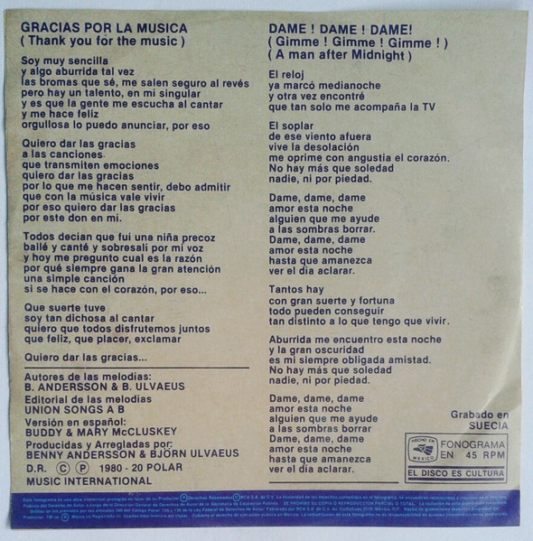 ABBA - Gracias Por La Musica (7", Single) (Very Good Plus (VG+)) - Image 2