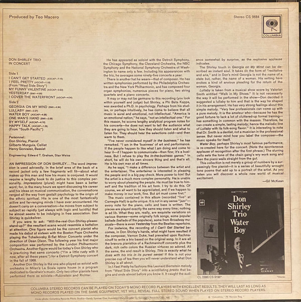 Don Shirley Trio - In Concert (LP) (Very Good Plus (VG+)) - Image 2
