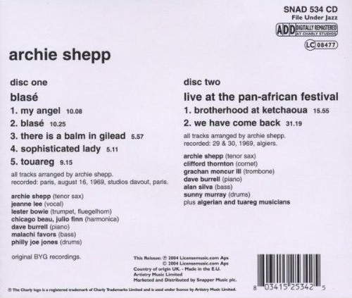 Archie Shepp - Blasé / Live At The Pan-African Festival (2xCD, Album, Comp, RE, RM) (Mint (M)) - Image 2