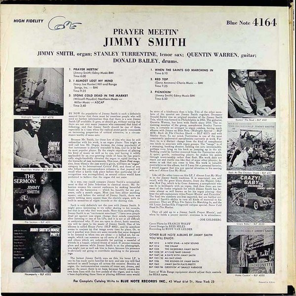 Jimmy Smith With Stanley Turrentine - Prayer Meetin' (LP, Album, Mono) (Very Good Plus (VG+)) - Image 2