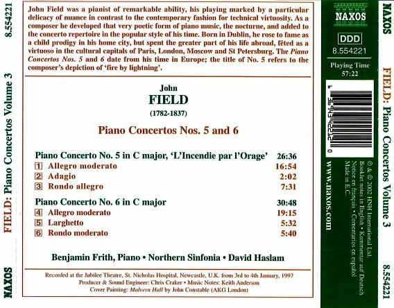 John Field (2) – Benjamin Frith, Northern Sinfonia, David Haslam - Piano Concertos Nos. 5 And 6 (CD) (Near Mint (NM or M-)) - Image 2