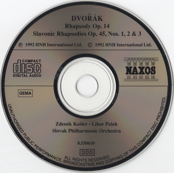 Dvořák*, Zdeněk Košler • Libor Pešek, Slovak Philharmonic Orchestra - Slavonic Rhapsodies Op.45, Nos.1-3 / Rhapsody Op.14 (CD) (Near Mint (NM or M-)) - Image 3