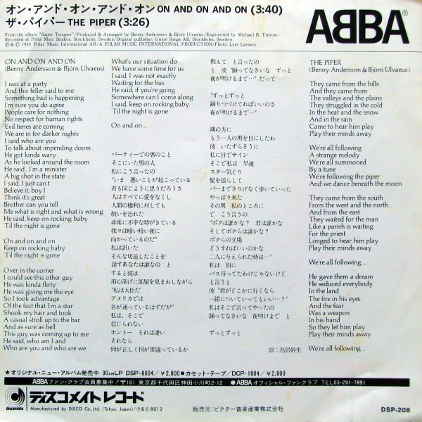 ABBA - On And On And On (7", Single) (Very Good Plus (VG+)) - Image 2