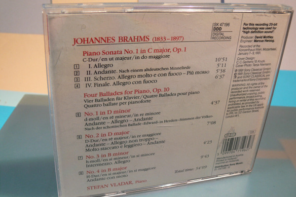 Brahms* - Stefan Vladar - Piano Sonata No. 1 in C Major, Op. 1 / Four Ballades, Op.10 (CD, Album) (Near Mint (NM or M-)) - Image 2