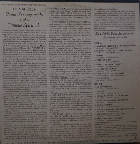 Don Shirley - Piano Arrangements Of Famous Spirituals (LP, Album) (Very Good Plus (VG+)) - Image 2