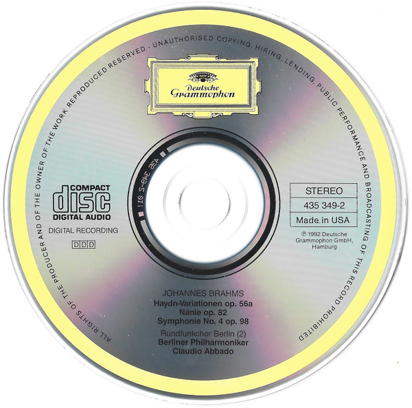 Brahms*, Rundfunkchor Berlin, Berliner Philharmoniker • Claudio Abbado - Symphonie No. 4 / Haydn-Variationen / Nänie (CD, Album) (Near Mint (NM or M-)) - Image 3