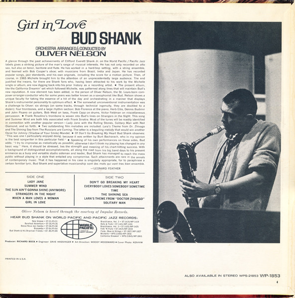 Bud Shank - Girl In Love (LP, Album, Mono) (Mint (M)) - Image 2