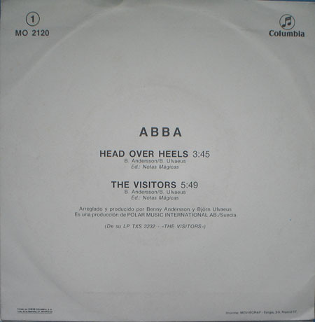 ABBA - Head Over Heels / The Visitors (7", Single) (Very Good (VG)) - Image 2