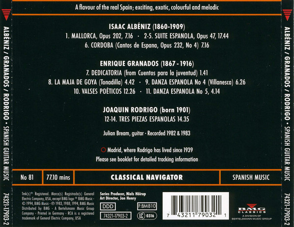 Albéniz*, Granados*, Rodrigo* - Julian Bream - Spanish Guitar Recital (CD, Comp) (Near Mint (NM or M-)) - Image 2
