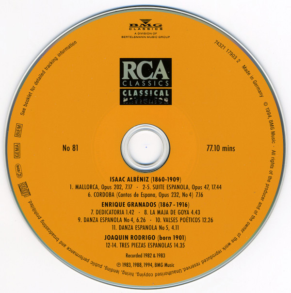 Albéniz*, Granados*, Rodrigo* - Julian Bream - Spanish Guitar Recital (CD, Comp) (Near Mint (NM or M-)) - Image 3