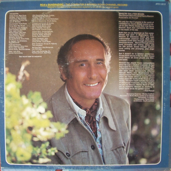 Henry Mancini - Mancini Salutes Sousa - The Concert Band Sound Of Henry Mancini (LP, Album, Quad) (Mint (M)) - Image 2