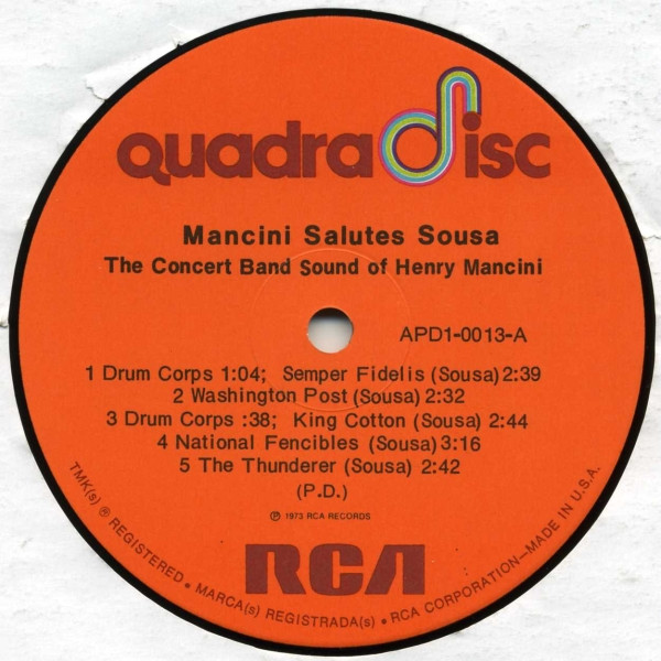 Henry Mancini - Mancini Salutes Sousa - The Concert Band Sound Of Henry Mancini (LP, Album, Quad) (Mint (M)) - Image 3