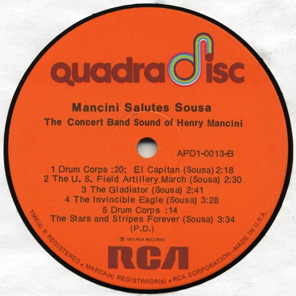 Henry Mancini - Mancini Salutes Sousa - The Concert Band Sound Of Henry Mancini (LP, Album, Quad) (Mint (M)) - Image 4