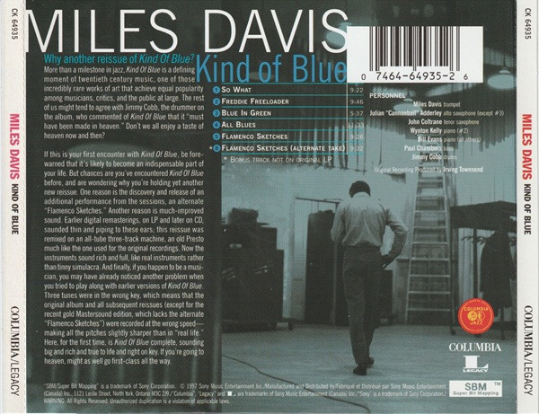 Miles Davis - Kind Of Blue (CD, Album, RE, RM, SBM) (Near Mint (NM or M-)) - Image 3